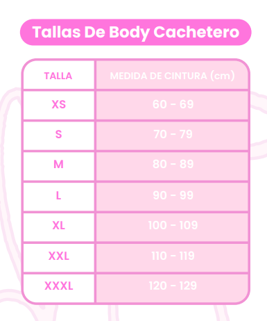 tabla tallas body cachetero, moldea figura, modelador de cintura